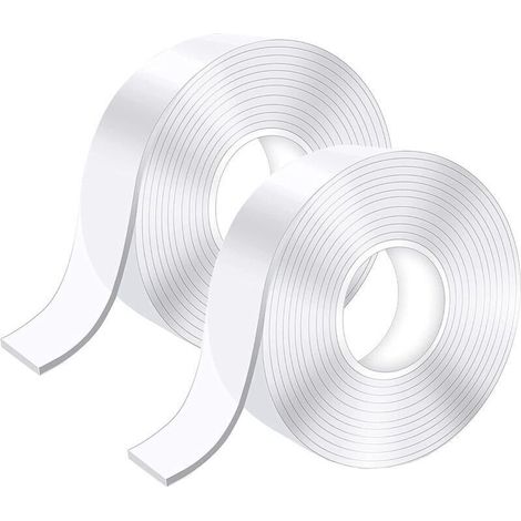 Ruban adhésif double face ultra-résistant de 5 mètres, ruban nano transparent lavable, ruban adhésif double face amovible sans résidus (2 pièces) (1/4)