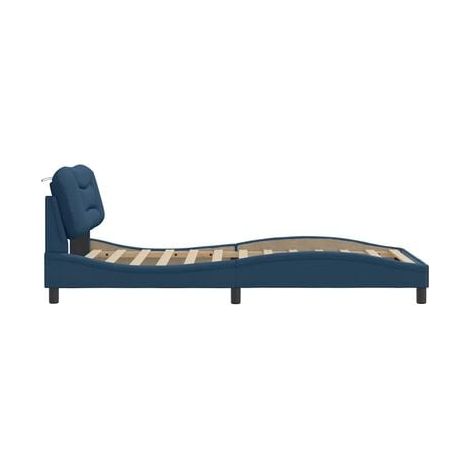 Cadre de lit bleu de l'île de Pubal (sans matelas), 100 × 200 cm, tissu, tissu doux et respirant, meuble de chambre, design contemporain, montage facile (1/5)
