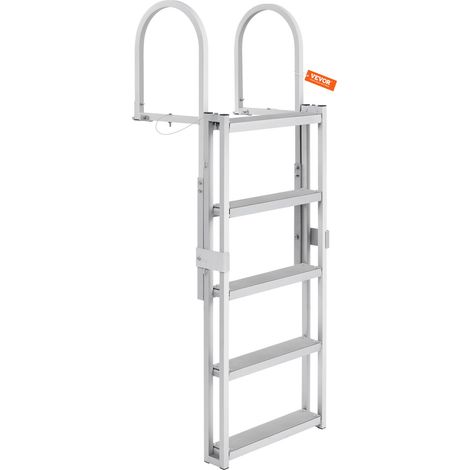 Échelle de quai rétractable 5 marches, capacité de charge 350 lb 158 kg, échelle de bateau ponton alliage d'aluminium hauteur réglable 1700-2005 mm marche 101 mm pour embarquement bateau piscine (1/5)