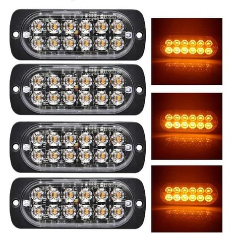 Feu clignotant à LED orange, 12 V/24 V, 18 modes de clignotement, feu de signalisation, lot de 4, pour camions, fourgonnettes et véhicules de livraison (1/5)