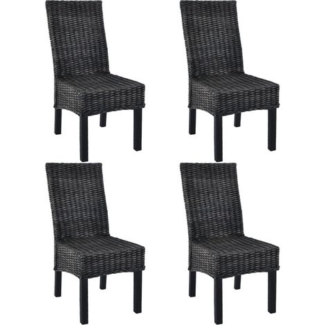 Esszimmerstühle 4 Stk. Schwarz Kubu Rattan und Mangoholz