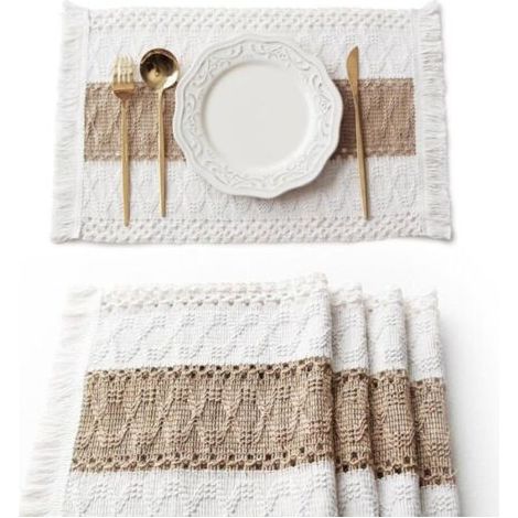 VURAHOME - Sets de table - 4 sets de table bohèmes en toile de jute, décoration de table campagnarde, 3050CM (1/5)
