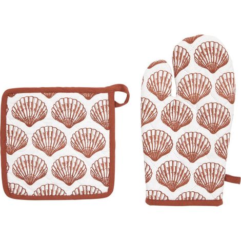 Guante y agarradera con estampado de conchas terracota Oceania - Atmosphera créateur d'intérieur