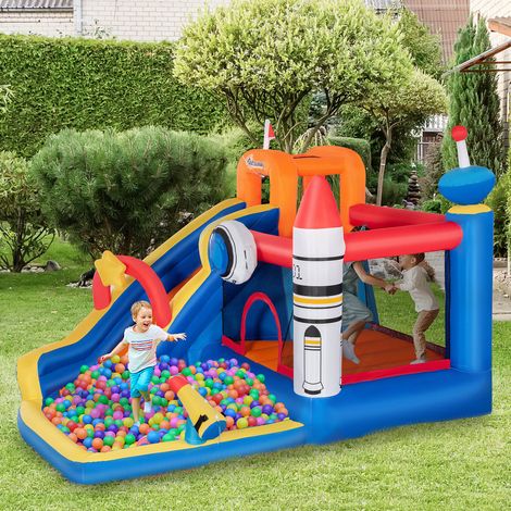 Castillo hinchable para niños de 3 a 8 años con temática espacial y bolsa de transporte, 11 postes y parches incluidos, tela Oxford, 340x270x227 cm