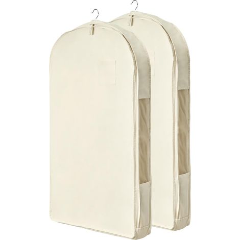 Lot de 2 Housses de Rangement Vêtements 100% Coton – Respirantes, Protège-Épaules, Anti-Poussière pour Dressing – Costumes, Vestes, Manteaux, Robes Longues (60x90cm) (1/5)