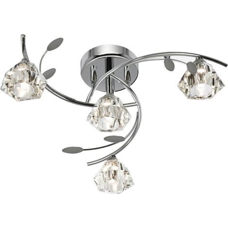Searchlight Sierra - Soffitto multibraccio a 4 luci semi-incasso cromato e vetro, G9