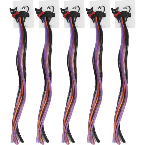 5mèches de cheveux colorées, accessoires déco d'Halloween pour fille/femme, chat noir, élégants et amusants (1/5)