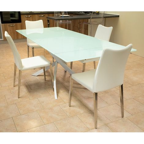 Tavolo Allungabile in Vetro Bianco con Gambe Bianco 160x90x75 - Elegance (1/5)