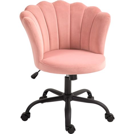 Fauteuil de bureau velours rose dossier pétale réglable en hauteur (1/5)