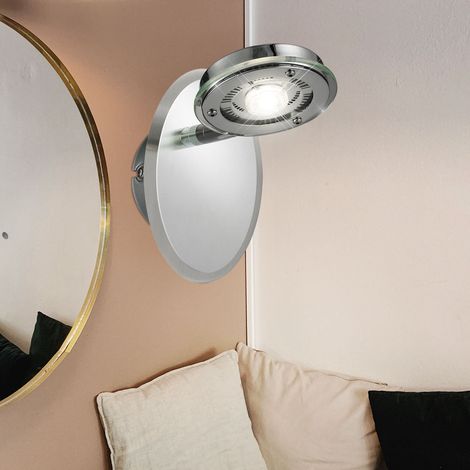 Applique LED chromée liseuse applique murale lampe de chambre, verre acier brossé, 5W 450lm blanc chaud, LxH 10x 14,5 cm (1/5)