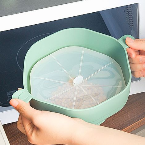 Seau à popcorn en silicone résistant aux hautes températures, grand format, avec poignée, bol à popcorn en silicone, seau à popcorn pliable compatible micro-ondes, bleu clair. (1/5)