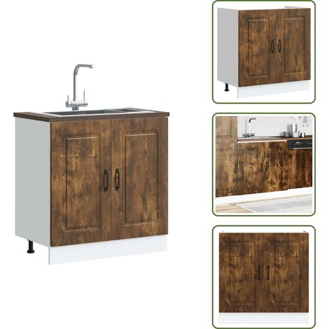 Armadietto per lavello - vidaXL Mobile base lavello Kalmar Rovere Fumo 80x46x81,5 cm Truciolato - Armadietto con porte