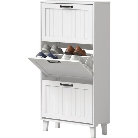 HOMCOM Mobile Portascarpe con 3 Cassetti Ribaltabili, Ripiani Regolabili (1/5)