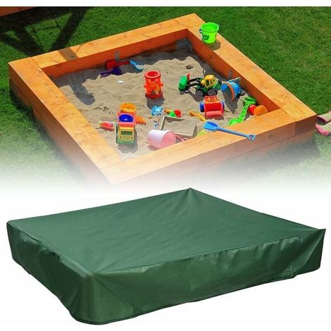 Bâche bac à Sable 120x120 cm Housse Protection Étanche UV Protection 70% pour bac à Sable Oxford avec Cordon de Serrage, Vert (1/5)