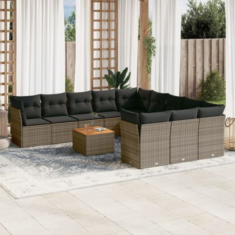 vidaXL Salon de jardin avec coussins 12 pcs gris résine tressée (1/5)