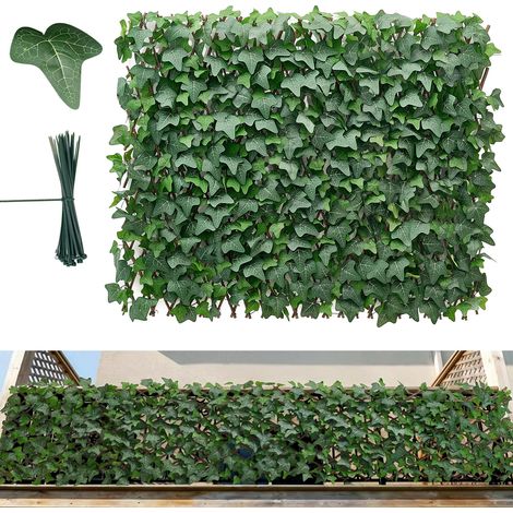 Mophorn Seto Artificial 63,5 x 320 cm 1 Unidad, Valla Decorativa con Hojas de Hiedra Sintética, Malla Verde con 50 Bridas de Plástico, Ideal para Privacidad en Jardín, Balcón, Terraza, Ático o Piscina (1/5)