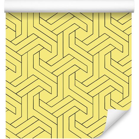 Carta da parati con motivo geometrico color crema e giallo per soggiorno e camera da letto, 50x1000 cm. (1/5)
