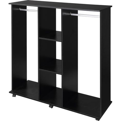 Kleiderschrank, mobile Aufbewahrungseinheit mit 6 Rollen, 120 x 40 x 128 cm (L x B x H), schwarzes Holz
