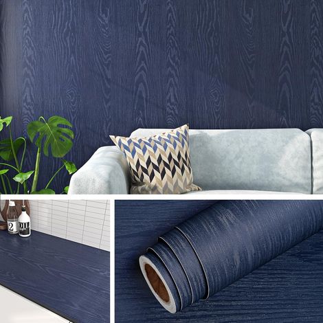 Rouleau Adhesif pour Meuble Imitation Bois Bleu 40CMx5M Papier Peint Adhesif Mural Bois Chambre Salon Lavable Revêtement Plan de Travail Adhésif Cuisine Papier Adhesif pour Meuble Bois Bleu (1/5)
