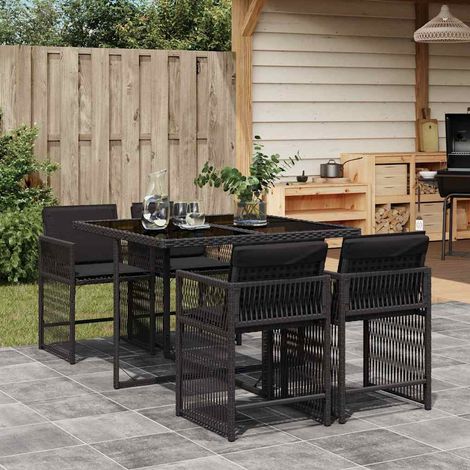 vidaXL 5 Piece Garden Dining Set with Cushions Black Poly Rattan (1/5)
