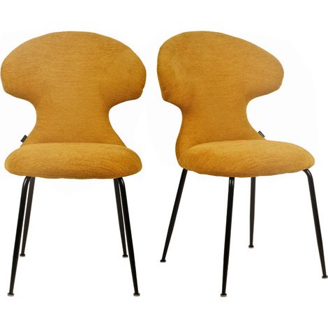 Lot de 2 chaises en tissu doux moutarde avec pieds métal noir - GLORIA (1/5)