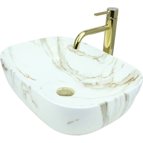 GTM Design Aufsatzwaschbecken 46 cm – Glanz Modern Waschbecken ohne Hahnloch – Elegantes Aufsatzwaschbecken Oval für Badezimmer und Gäste WC – nur Bad Waschbecken (1/5)