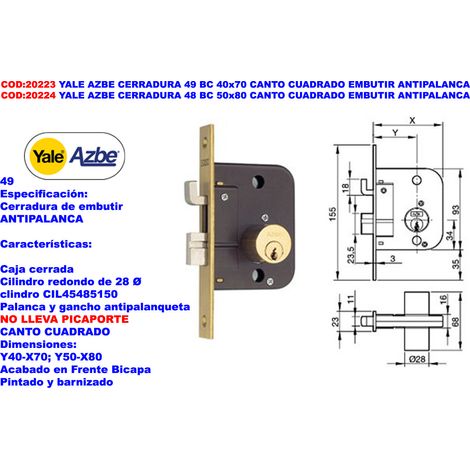 Serrure à mortaiser Yale Azbe 49 BC 40x70 avec carré anti-levier