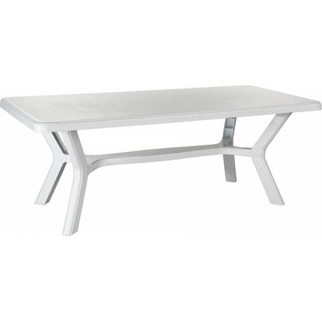 Table de jardin rectangulaire en résine blanche 200x95x73H cm – 6 places – Résistante aux intempéries – Pour terrasses et jardins – Salmar