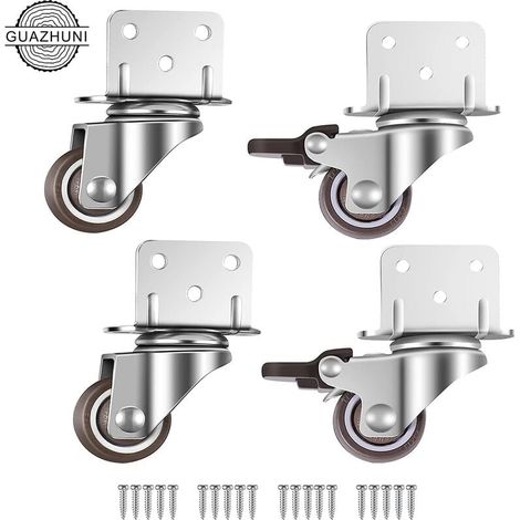 MINKUROW Juego De 4 Ruedas Giratorias Para Muebles Y Macetas Con Freno - Placa De Montaje En L, 25 Mm (1/5)