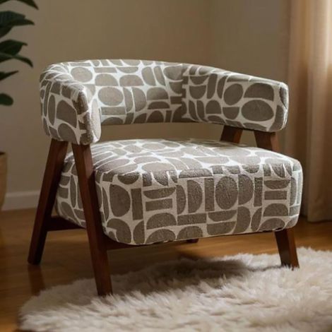 Fauteuil à formes géométriques 62x65x71 cm en tissu et bois d'hévéa