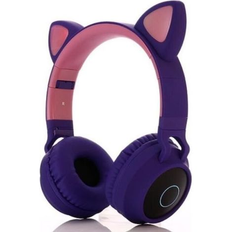 Casque Bluetooth Pliable pour Enfants Filles Casque Audio Ecouteurs Sans Fil avec LED Oreilles de Chat Headphones Cat Ear Violet (1/4)