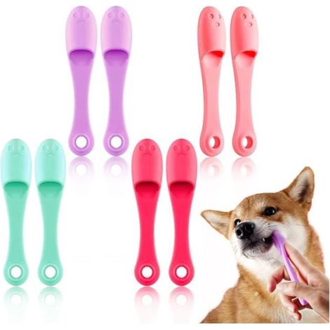 Lot de 8 brosses à dents pour chien - Brosse à dents pour chien - En silicone - petits chiens et chats - Longue poignée incurvée (1/4)