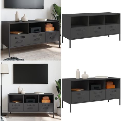 Meuble TV noir 100,5x39x50,5 cm acier - Meubles Tv - Meuble Tv Industriel - Meuble Tv Noir - Support Tv - Banc Tv - Home & Living