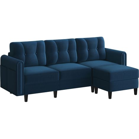 Yaheetech Divano ad Angolo 3 Posti Divano Angolare in Tessuto 189 × 136 × 80 cm Chaise Longue a Forma di L con Poggiapiedi Rimovibile per Salotto Soggiorno Divano a Sinistra/Destra Blu (1/5)