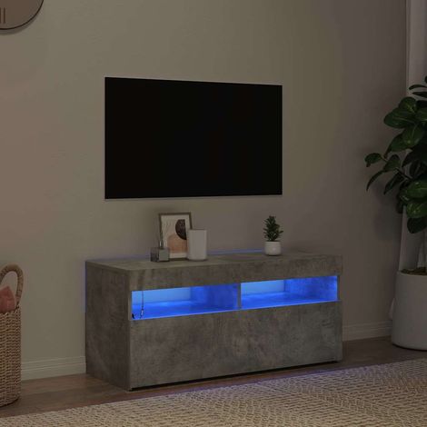 804386 TV Cabinet with LED Lights Concrete Grey 90x35x40 cm vidaXL