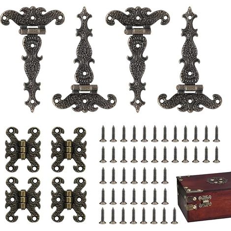 8 Pieces Antique and Decorative Retro Bronze Hinges, Mini Hinges for Doors and Cabinets, 2 Models (1/5)