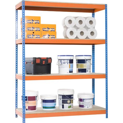 SimonRack Scaffale Industriale, 2000x1500x450 mm, 4 Ripiani in Legno, Portata 400 kg per Ripiano, Scaffale Carichi Pesanti, Blu/Arancione/Legno – Ecoforte