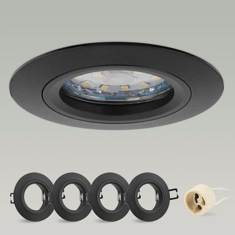 4x Spot Encastrable GU10 Aluminium, Noir Support Spot Encastrable Cadre De Montage Avec Douille GU10, Rond Spot de Plafond 68mm extra plat Pour LED Lampes, Trou de montage ø60-70mm 230V (1/5)