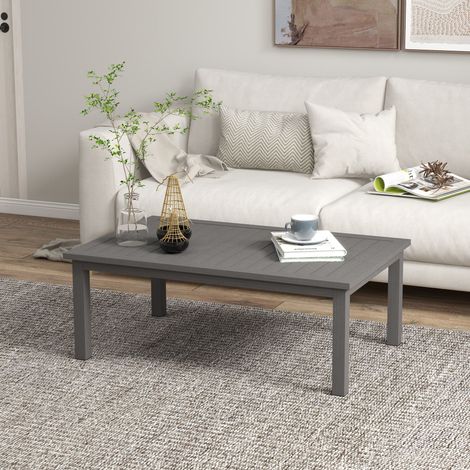 Table basse rectangulaire 100x60x37cm, plateau à lattes, aluminium, intérieur/extérieur, marron