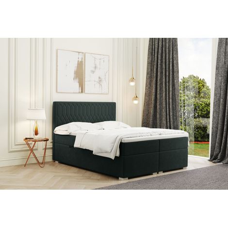 Kaiser Möbel Boxspringbett mit bettkasten und matratze + topper RIMINI stoff Riviera Grün 160x200 cm (1/2)