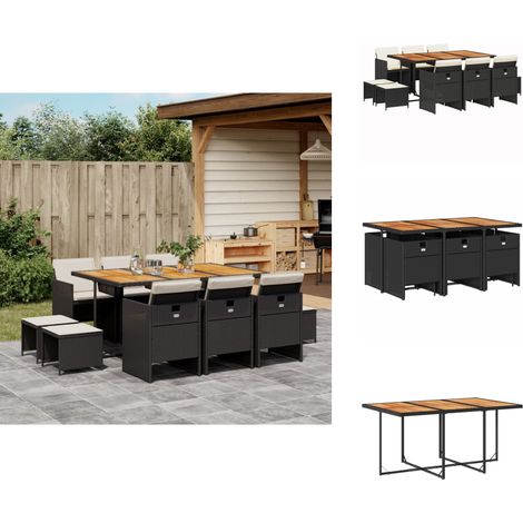 11-tlg. Garten-Essgruppe mit Kissen Schwarz Poly Rattan - Gartentisch - Gartenmöbel Set - Outdoor Möbel - Rattan Gartenmöbel - Gartenset (1/5)
