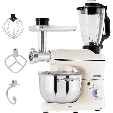 AREBOS 1500W Batidora Amasadora Multifunción 6en1 Batidora pie Máquina pasta Picadora 5,5L Beige (1/5)