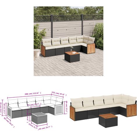7-tlg. Garten-Sofagarnitur mit Kissen Schwarz Poly Rattan - Gartenmöbel Set - PE-Rattan Möbel - Outdoor Lounge - Esstisch - Sofasatz - Home & Living (1/3)