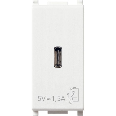 Vimar plana alimentatore usb c 5v 1.5a per dispositivi elettronici 1 uscita usb c frontale colore  bianco 14292.c