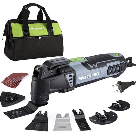Workpro – Outil multifonction oscillant 300W – 7 vitesses réglables – Changement rapide de lame – 17 accessoires pour travaux variés