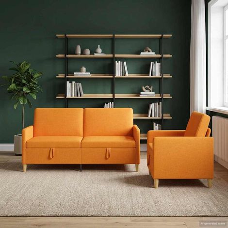 vidaXL Canapé avec rangement 2 pcs Jaune foncé Polyester (1/5)
