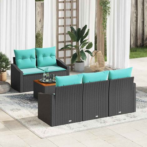 vidaXL Ensemble de canapé de jardin 6 pc Noir polyrotin (1/5)