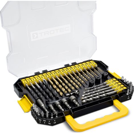 Trotec – Coffret de 49 embouts et mèches 6 pans – Forets HSS titane pour métal, bois et béton – Douilles 6 pans en chrome-vanadium (1/5)