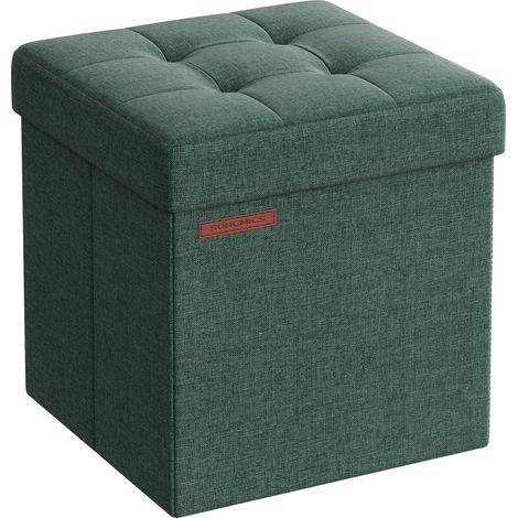 SONGMICS Pouf Contenitore da 38 cm, Cassapanca Pieghevole, Panca Contenitore, Poggiapiedi, per Camera da Letto Ingresso Soggiorno, Verde Vintage LSF027C01 (1/5)