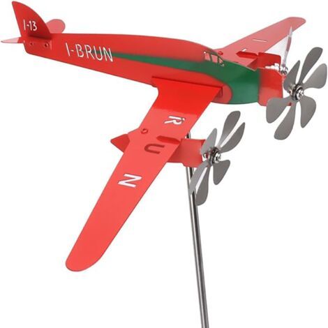 Métal Avion Girouette Girouette Fer Extérieur Moulin à Vent pour Jardin, Patio, pelouse Ornements, Red (1/5)
